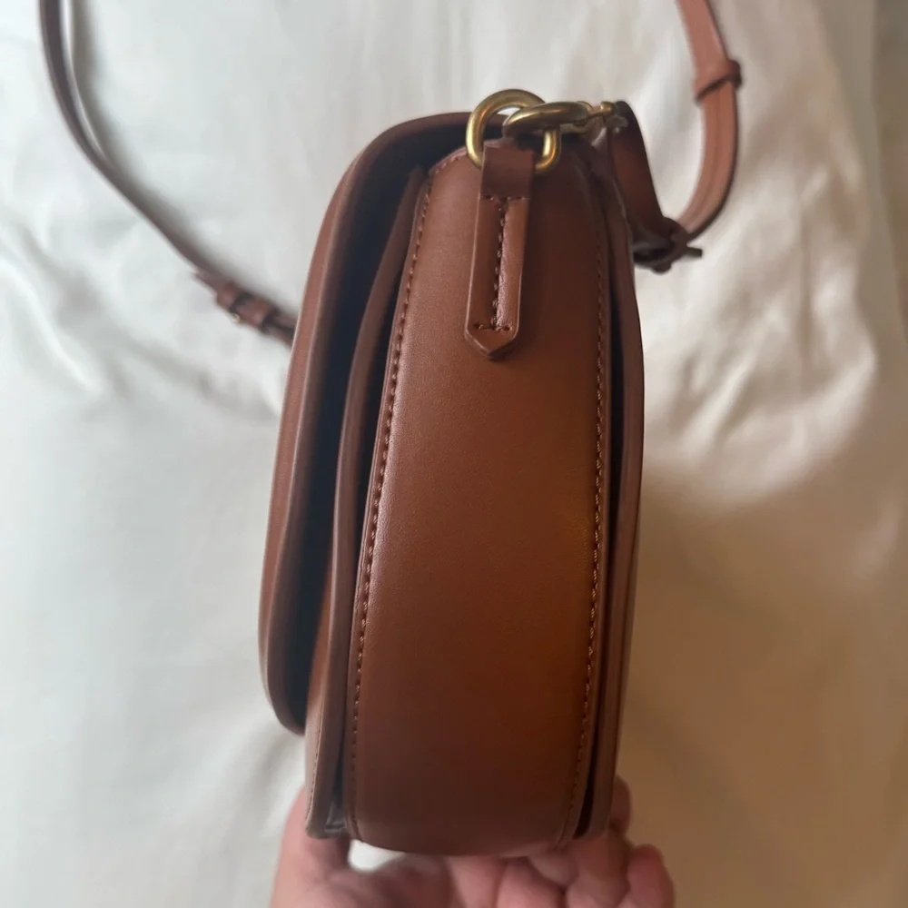 ZARA Cognac Brown Structured Crossbody Bag Gold Hardware - Picture 2 of 6